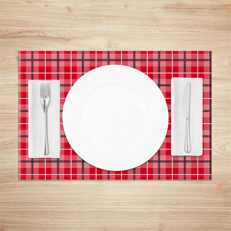 Aperturee - Red Pink Plaid White Black Lines Set Of 4 Placemats