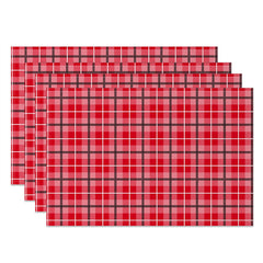 Aperturee - Red Pink Plaid White Black Lines Set Of 4 Placemats