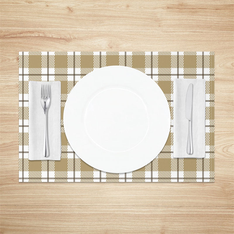 Aperturee - Khaki Checkred Plaid Line Vintage Set Of 4 Placemats