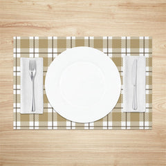 Aperturee - Khaki Checkred Plaid Line Vintage Set Of 4 Placemats