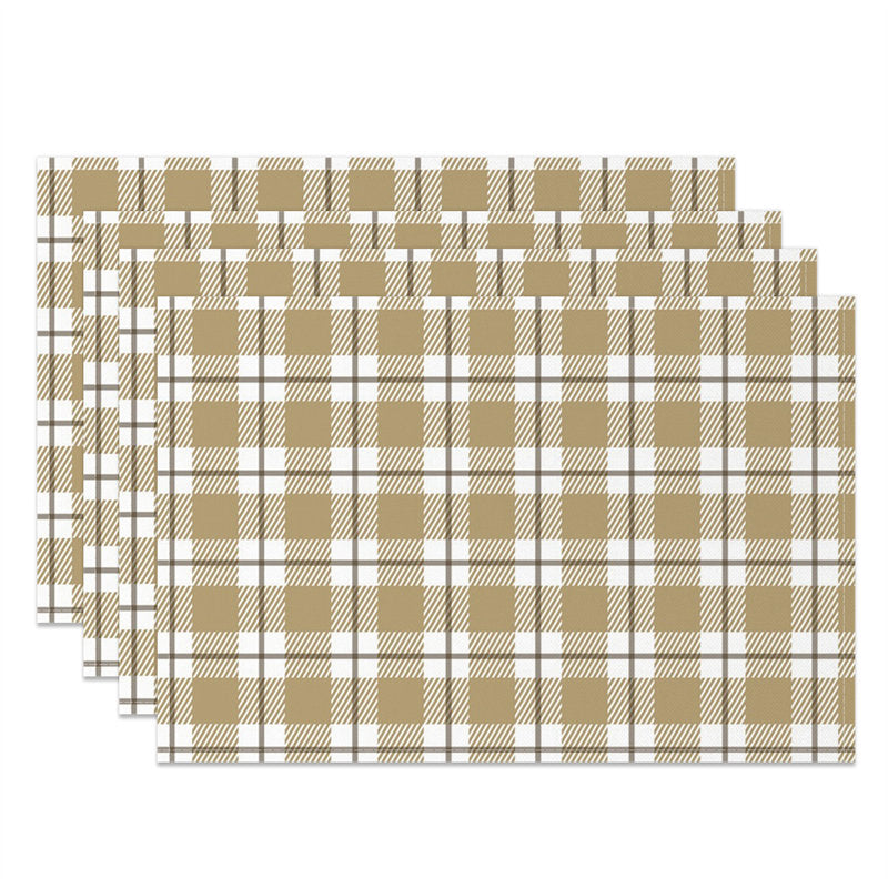 Aperturee - Khaki Checkred Plaid Line Vintage Set Of 4 Placemats