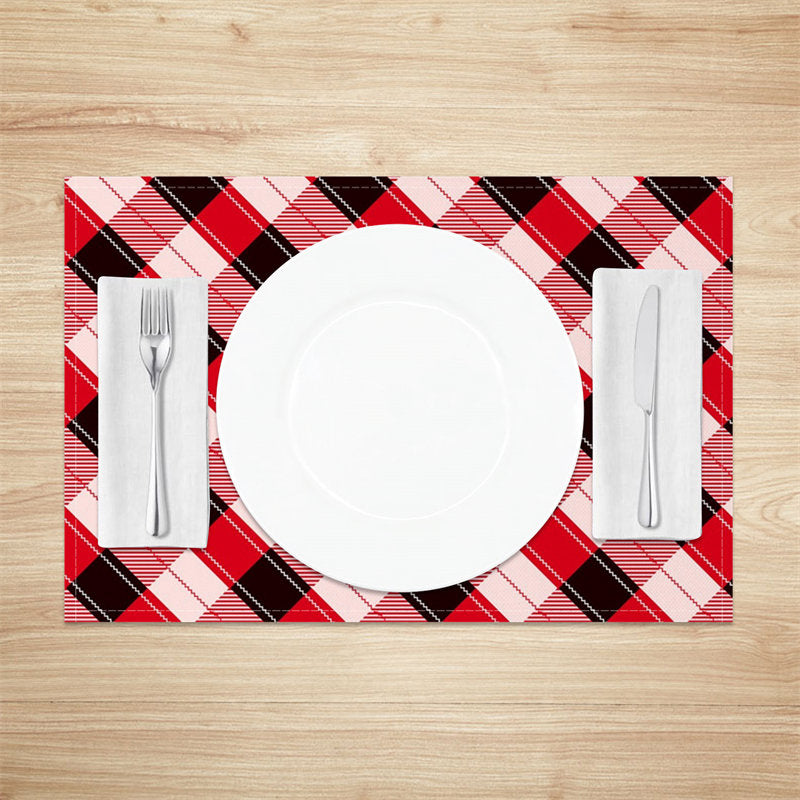 Aperturee - Red Pink Black Rhombus Plaid Line Set Of 4 Placemats