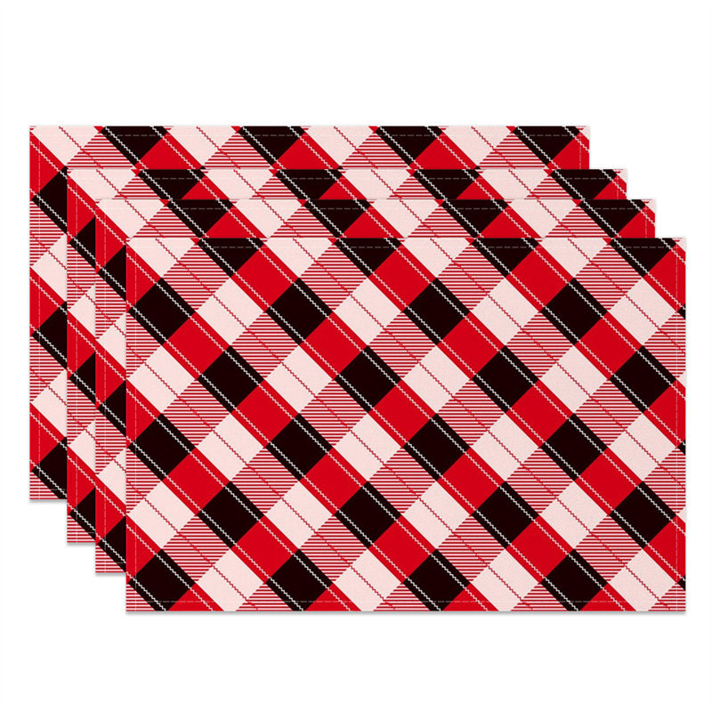 Aperturee - Red Pink Black Rhombus Plaid Line Set Of 4 Placemats