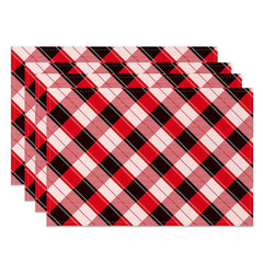 Aperturee - Red Pink Black Rhombus Plaid Line Set Of 4 Placemats