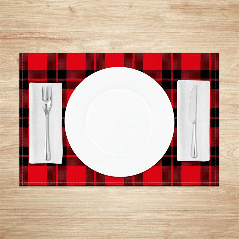 Aperturee - Black Red Checkred Plaid Vintage Set Of 4 Placemats