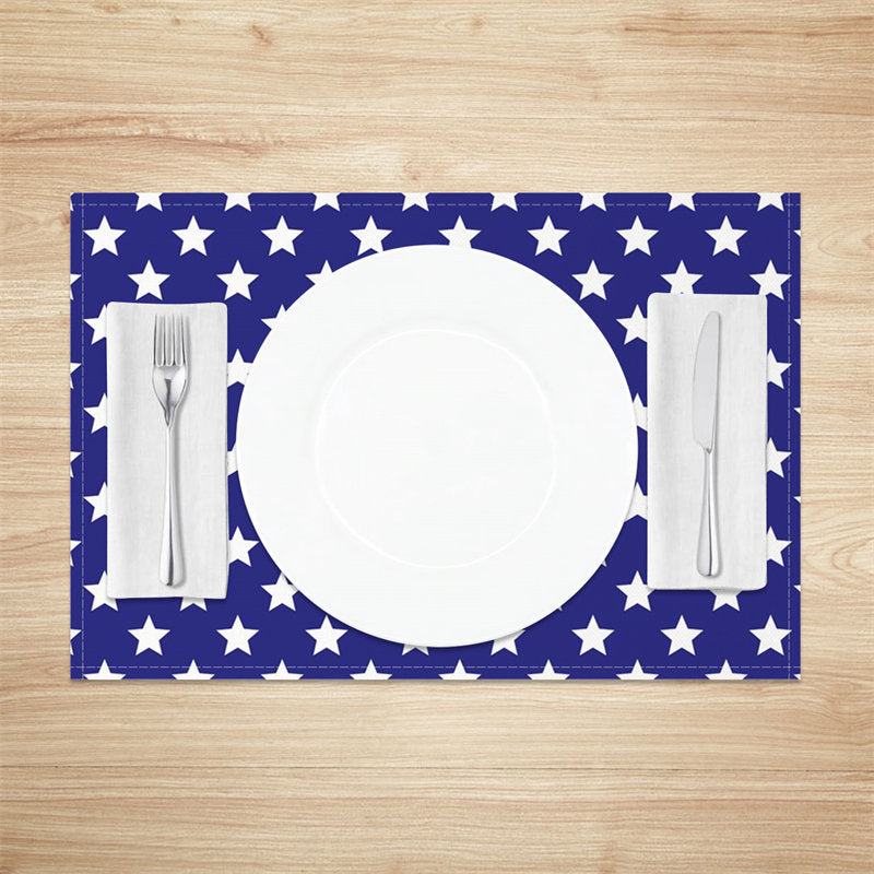 Aperturee - Blue White Stars Independence Day Set Of 4 Placemats