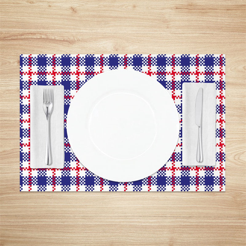 Aperturee - Blue Red Plaid Independence Day Set Of 4 Placemats