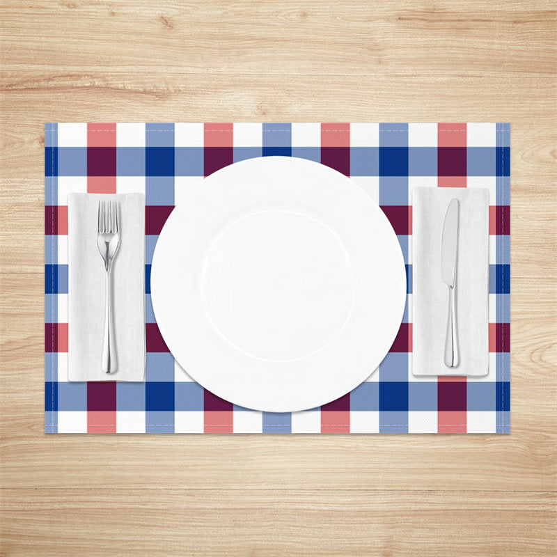 Aperturee - Red Blue White Squre Plaid Dining Set Of 4 Placemats