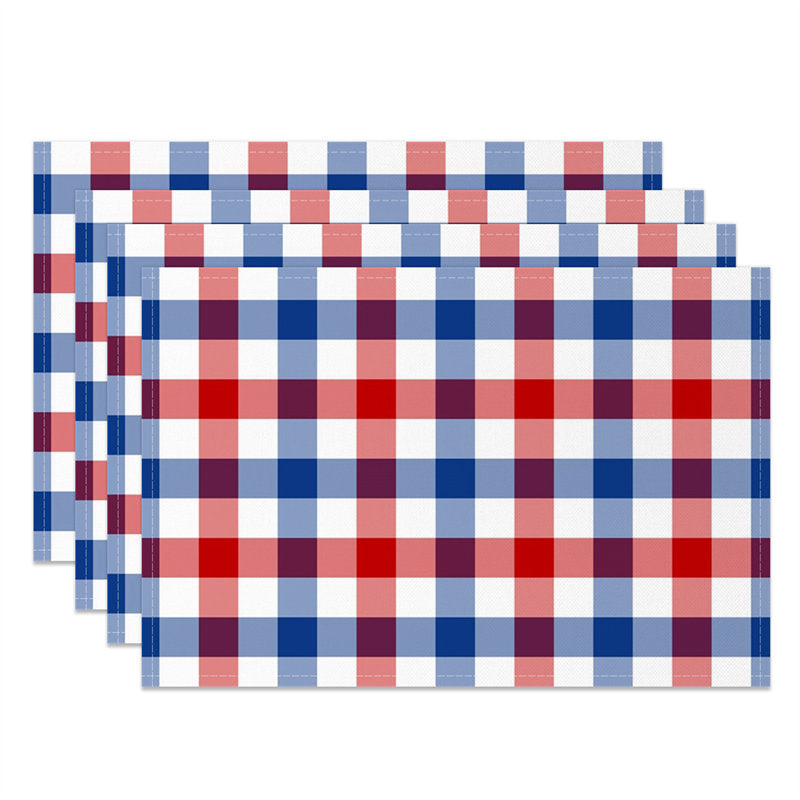 Aperturee - Red Blue White Squre Plaid Dining Set Of 4 Placemats