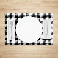 Aperturee - Black And White Plaid Slash Line Set Of 4 Placemats