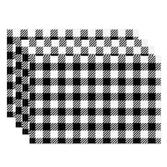 Aperturee - Black And White Plaid Slash Line Set Of 4 Placemats