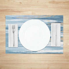 Aperturee - Blue White Khaki Abstract Dining Set Of 4 Placemats