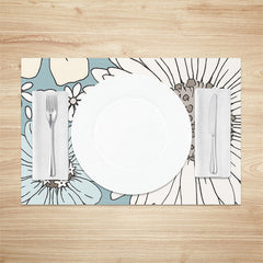 Aperturee - Light Blue White Flowers Dining Set Of 4 Placemats