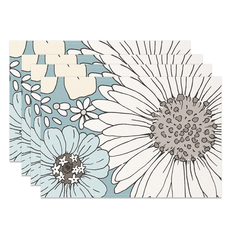 Aperturee - Light Blue White Flowers Dining Set Of 4 Placemats