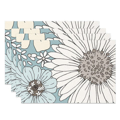 Aperturee - Light Blue White Flowers Dining Set Of 4 Placemats