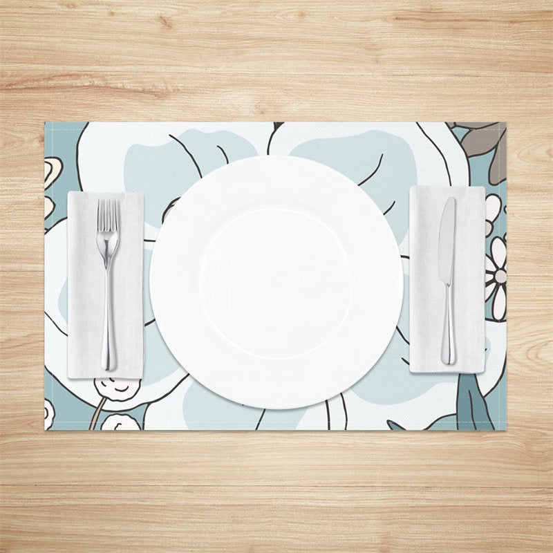 Aperturee - Cute Light Blue Flower Dining Set Of 4 Placemats