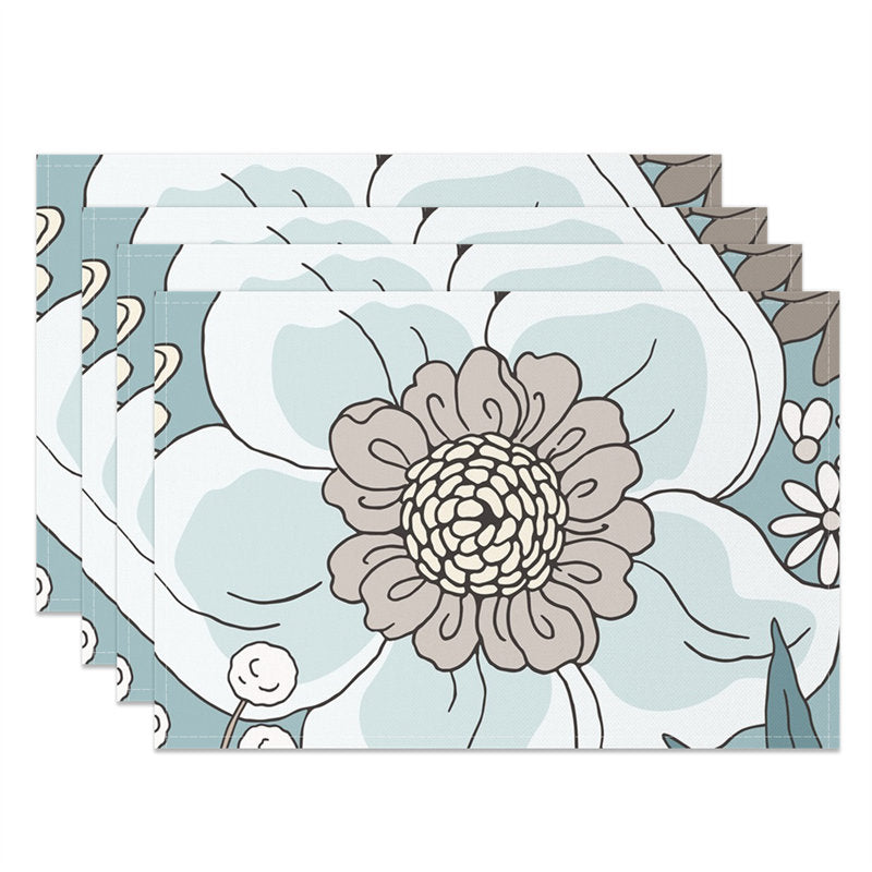 Aperturee - Cute Light Blue Flower Dining Set Of 4 Placemats