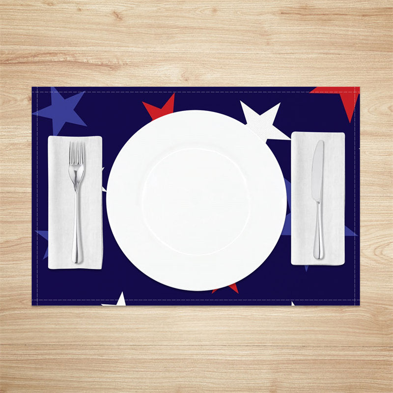 Aperturee - Blue Red White Stars Set Of 4 Placemats For Table