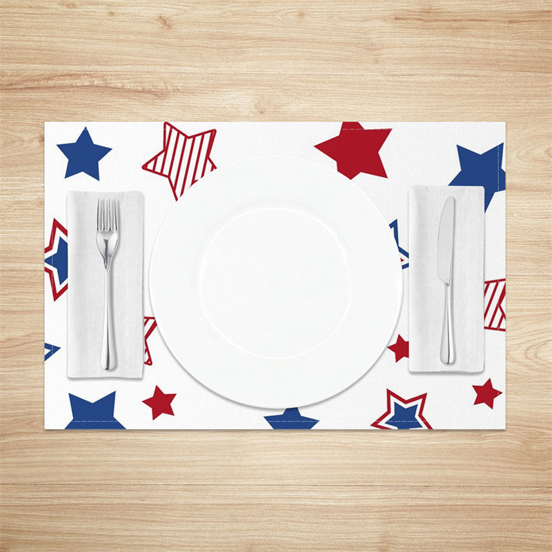 Aperturee - White Blue Red Stars Lines Dining Set Of 4 Placemats