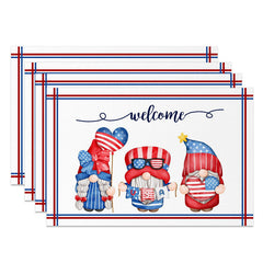 Aperturee - Gnome Red Blue Independence Day Set Of 4 Placemats