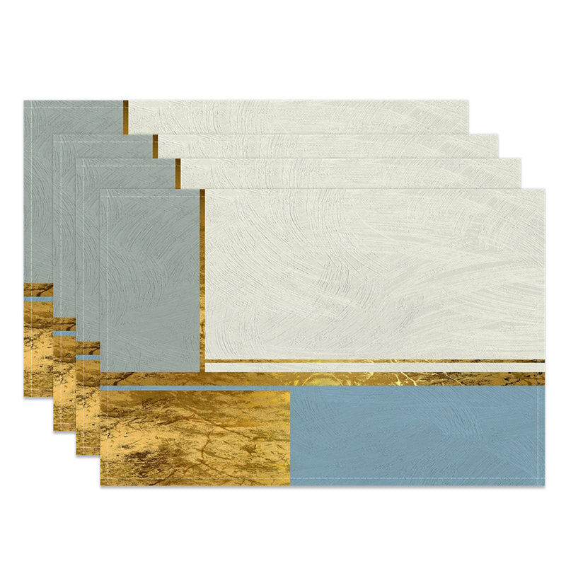 Aperturee - Grey White Blue Gold Line Modern Set Of 4 Placemats