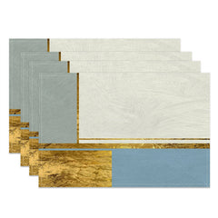 Aperturee - Grey White Blue Gold Line Modern Set Of 4 Placemats