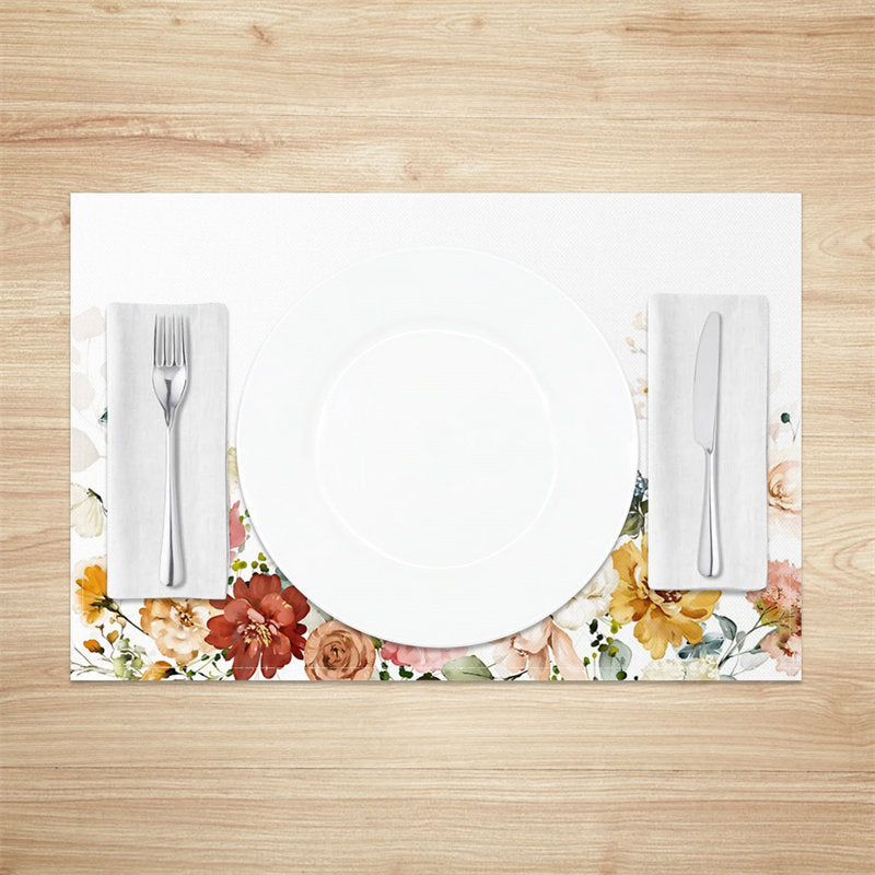 Aperturee - Spring Colorful Blooming Flowers Set Of 4 Placemats