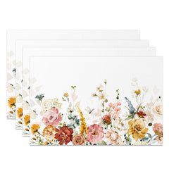 Aperturee - Spring Colorful Blooming Flowers Set Of 4 Placemats