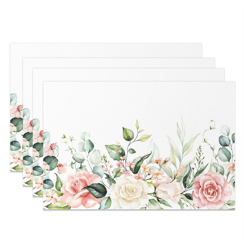 Aperturee - Lovely Bloom Flowers Leaf Spring Set Of 4 Placemats