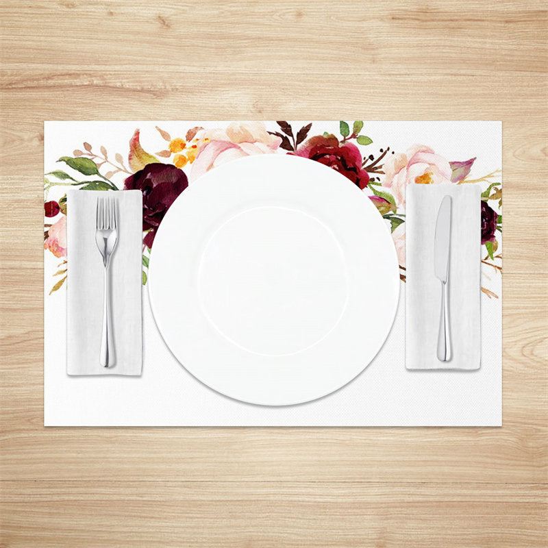 Aperturee - Red Purple Pink Flowers Spring Set Of 4 Placemats