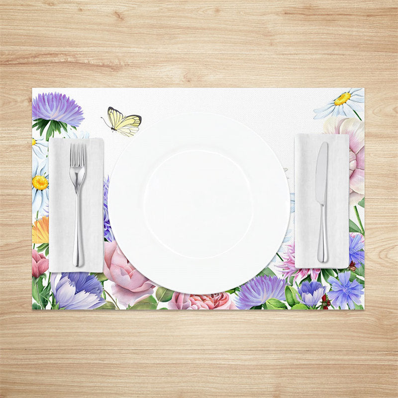 Aperturee - Spring Bloom Flowers Bee Dining Set Of 4 Placemats