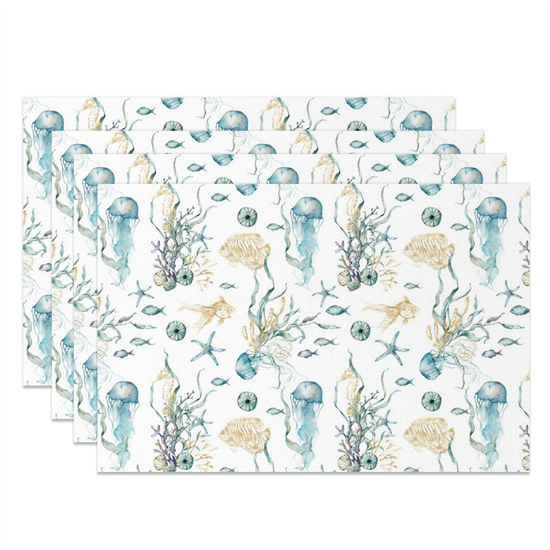 Aperturee - Jellyfish Corals Starfish Repeat Set Of 4 Placemats