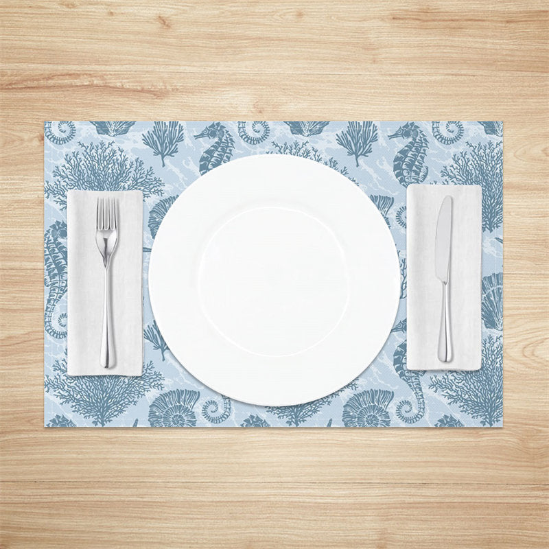 Aperturee - Shells Starfish Seahorse Repeat Set Of 4 Placemats