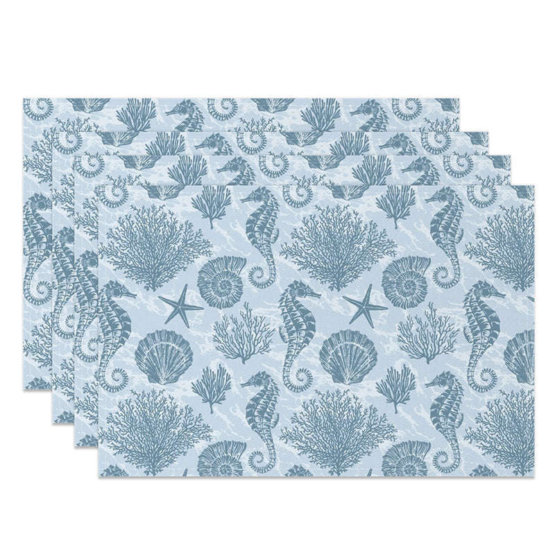 Aperturee - Shells Starfish Seahorse Repeat Set Of 4 Placemats