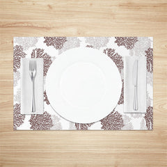 Aperturee - Brown White Corals Modern Dining Set Of 4 Placemats