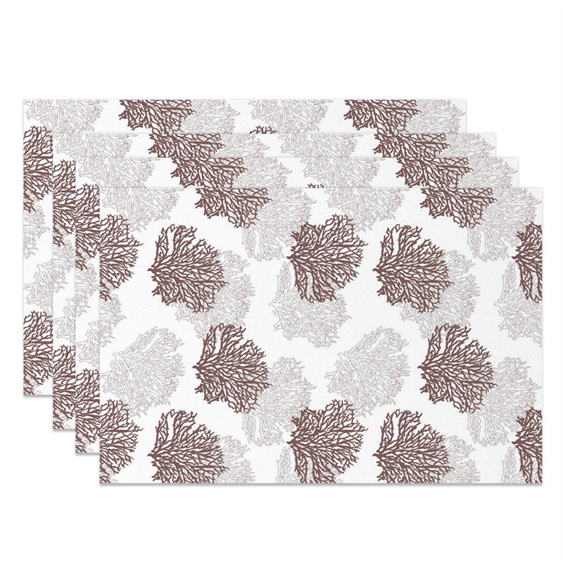 Aperturee - Brown White Corals Modern Dining Set Of 4 Placemats