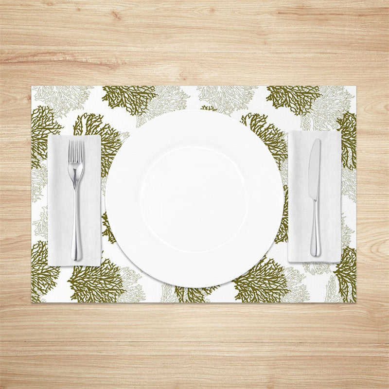 Aperturee - Green White Corals Modern Dining Set Of 4 Placemats