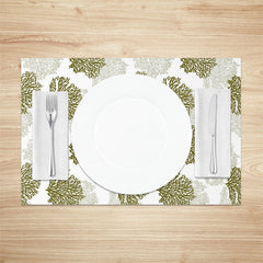 Aperturee - Green White Corals Modern Dining Set Of 4 Placemats