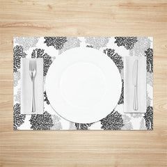 Aperturee - Black White Corals Modern Dining Set Of 4 Placemats