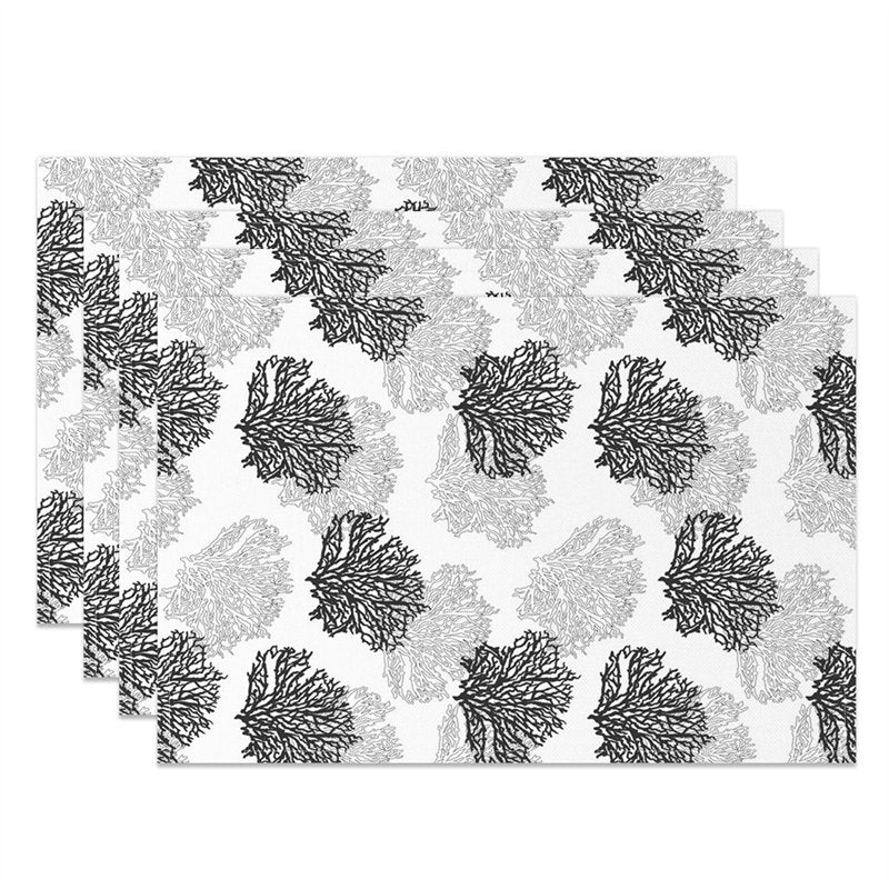 Aperturee - Black White Corals Modern Dining Set Of 4 Placemats