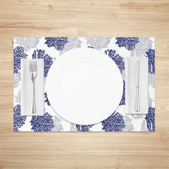 Aperturee - Blue White Corals Modern Dining Set Of 4 Placemats