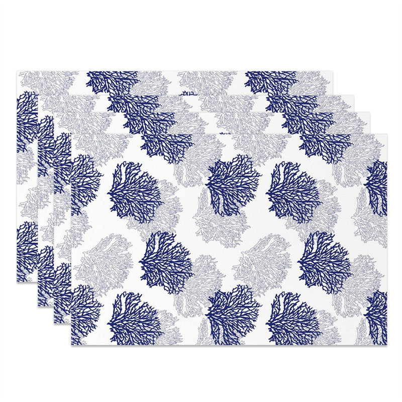 Aperturee - Blue White Corals Modern Dining Set Of 4 Placemats