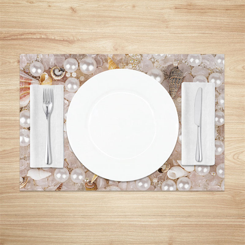 Aperturee - Pearls Shells Starfish Coastal Set Of 4 Placemats