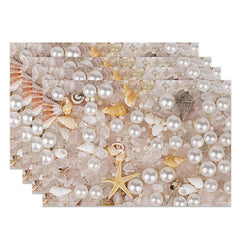 Aperturee - Pearls Shells Starfish Coastal Set Of 4 Placemats