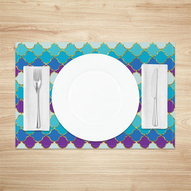 Aperturee - Blue Purple Coastal Mermaid Scale Set Of 4 Placemats