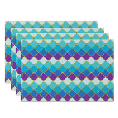 Aperturee - Blue Purple Coastal Mermaid Scale Set Of 4 Placemats