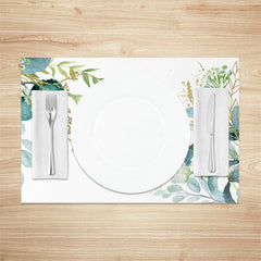 Aperturee - Golden Green Floral Leaves Dining Set Of 4 Placemats