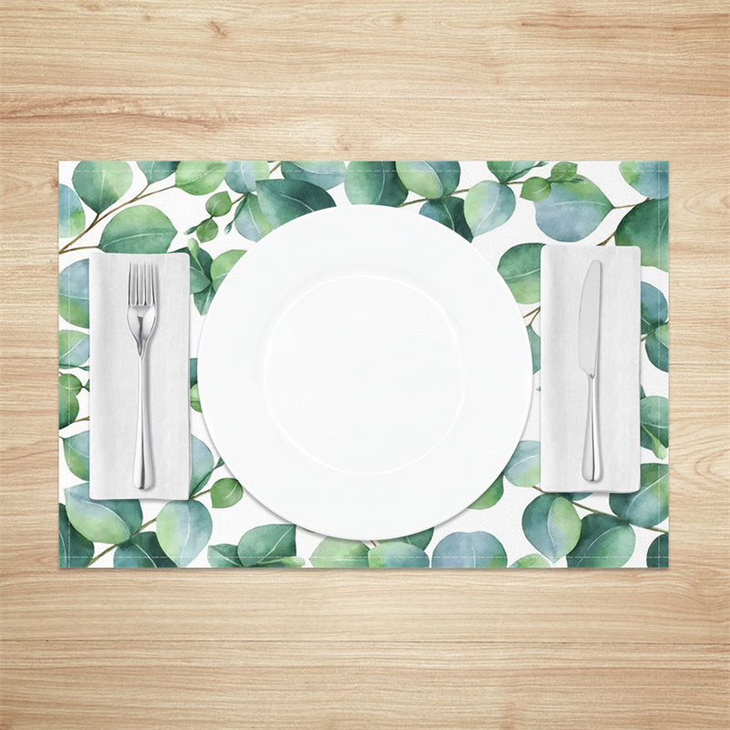 Aperturee - Green Leaves Spring Set Of 4 Placemats For Dining