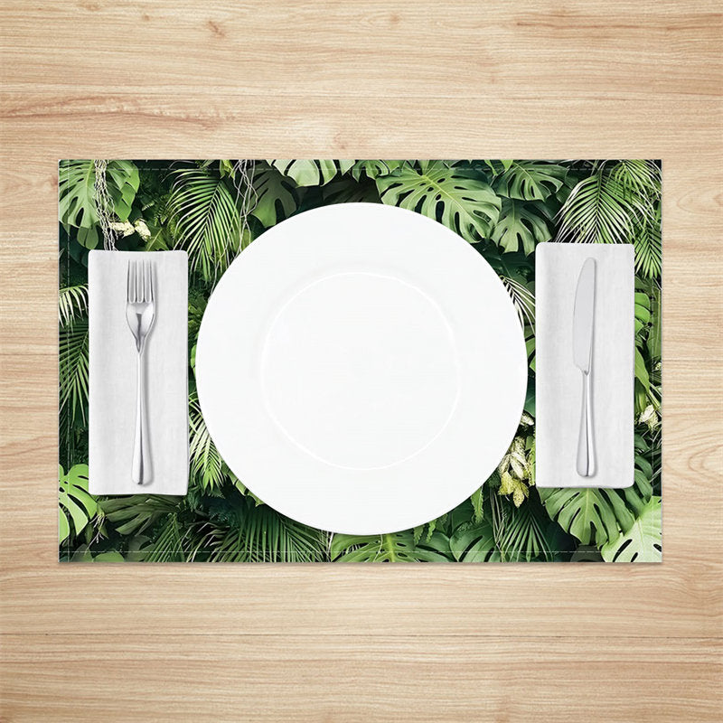 Aperturee - Tropical Green Fresh Leaf Dining Set Of 4 Placemats