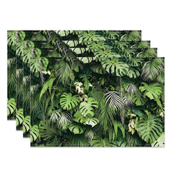 Aperturee - Tropical Green Fresh Leaf Dining Set Of 4 Placemats